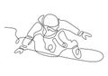 Vector illustration of skiing young pro guy in the mountains, and snowboarding. Continuous one line drawing. Minimalism design