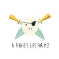 Vector illustration of a skull and cross swords, symbols of pirates Royalty Free Stock Photo