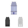 Vector illustration of skyscraper and hotel icon. Collection of skyscraper and office stock symbol for web. Royalty Free Stock Photo