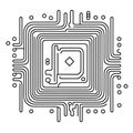 Futuristic computer chip circuit board outline icon in vector format Royalty Free Stock Photo