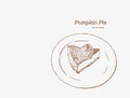 Vector illustration of the slice of pumpkin pie on the plate. Royalty Free Stock Photo