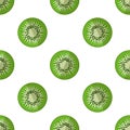 Vector illustration of slices of kiwi on a light background. Bright fruity seamless pattern with a juicy kiwi image. Royalty Free Stock Photo