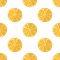 Vector illustration of slices of oranges on a light background. Bright, seamless pattern with a juicy orange. Royalty Free Stock Photo