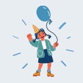 Vector illustration of Small girl with balloons. Happy celebrate concept