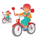 Vector illustration of small girl ride bikes