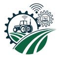 Smart farming concept with tractor, fields, wifi and digital management Royalty Free Stock Photo