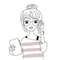 Vector illustration of smart girl in nerdy glasses, hipster look.