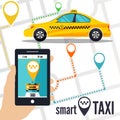 Vector illustration of a smart taxi concept.