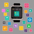 Smart Watch device display with app icons. Isolated on gray background. Royalty Free Stock Photo