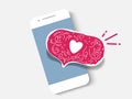 Vector illustration smartphone with heart emoji speech bubble get message on screen. Social network and mobile device Royalty Free Stock Photo