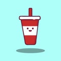 Vector illustration with smiley cartoon plastic cup of soda. Vector cinema time background. Cinema drink and food Royalty Free Stock Photo