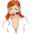 Vector illustration of smiling cute woman working as telephone operator Royalty Free Stock Photo