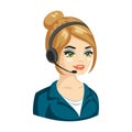 Vector illustration of smiling cute woman working as telephone operator Royalty Free Stock Photo