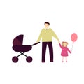 Vector illustration of smiling father with his little daughter a