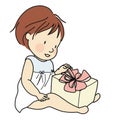 Vector illustration of smiling kid with gift box