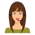 Vector illustration of smiling telephone operator. Nice woman