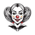 smiling woman clown, face with joker makeup Royalty Free Stock Photo