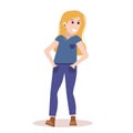 Vector illustration of a smiling young woman, blonde in casual clothes, looking over her shoulder. Royalty Free Stock Photo