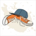 Vector illustration with sneakers and baseball cap