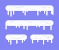 Vector illustration of snow and icicles. Winter cartoon snow caps, snow drifts and icicles.