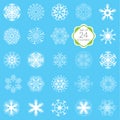 Vector illustration snowflakes set, various designs symmetrical snow crystals, made forom hand drawn elements Royalty Free Stock Photo