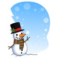 Vector Illustration of a Snowman Card with Falling Snow flakes Royalty Free Stock Photo