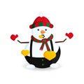 Vector Illustration of Snowman with Golden Hearts in Striped Hat and Scarf Royalty Free Stock Photo