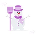 Snowman in hat, scarf with broom. Royalty Free Stock Photo