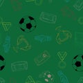 Football set seamless pattern. Vector illustration of a soccer ball, boots, soccer gloves and gate seamless pattern. Background so