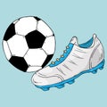Ball icon. Vector illustration of a soccer ball with a football boot. Hand drawn shoes and ball for playing soccer Royalty Free Stock Photo