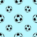 Soccer ball seamless pattern on a blue background. Design element for poster, banner, clothes Royalty Free Stock Photo