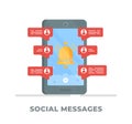 Vector illustration of social messages. Text notifications of online chat messages on your cell phone. Royalty Free Stock Photo