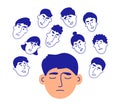 Vector illustration of social pressure with crowd of people in head talk, give advice, violate boundaries