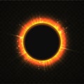 Vector illustration of solar Eclipse. Blackhole and explosion sunny rays on transparent background. Sun blackout Royalty Free Stock Photo