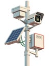 Solar powered CCTV surveillance system on street post with smart sensors Royalty Free Stock Photo