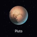 Vector illustration Solar System object, Pluto on space background. Dwarf planet