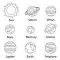 Black and white poster with solar system planets with names. Royalty Free Stock Photo
