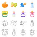 Vector design of soother and pacifier symbol. Collection of soother and care stock symbol for web. Royalty Free Stock Photo
