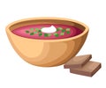 Vector illustration of soup Borscht top view. Food illustration. Stylized icon Royalty Free Stock Photo