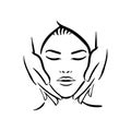 Vector hand drawn illustration of spa face massage for woman on white background