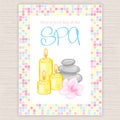 Vector illustration of spa party invitation with colorful mosaic frame