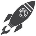 Vector illustration of a space rocket taking off with world globe logo, representing global technology and business reach Royalty Free Stock Photo