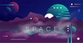 Vector illustration of space, planets and galaxy for poster, banner or background