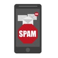 Vector illustration of spam envelope icon with counter and red sign on black Royalty Free Stock Photo