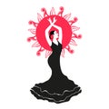 Vector Illustration Spanish flamenco dancer.A beautiful girl in a black dress