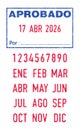 Spanish word Aprobado Approved and dates ink stamp
