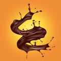 Vector illustration of a spiral splash of brown chocolate in a realistic style. Royalty Free Stock Photo