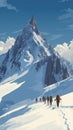 Vector illustration of splitboard crew climbing mountain Royalty Free Stock Photo