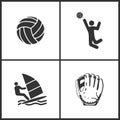 Vector Illustration of Sport Set Icons. Elements of Ball, Volleyball, Windsurfing and Baseball glove icon Royalty Free Stock Photo