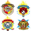 Vector set of tiger head illustration on sport logos Royalty Free Stock Photo